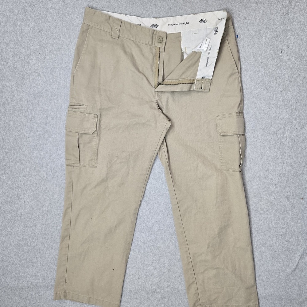 Dickies Men Pants 38X30 Beige‎ Cargo Twill Regular Straight Button 30"